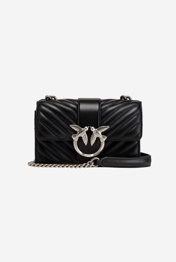 Women's Pinko Mini Love Bag Icon Chevron Crossbody Bags Black Silver | Canada-29680179
