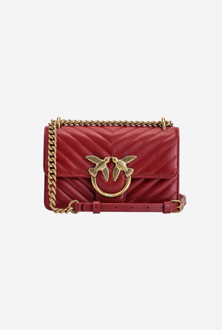 Women's Pinko Mini Love Bag Icon Chevron Shoulder Bags Red Gold | Canada-32418679