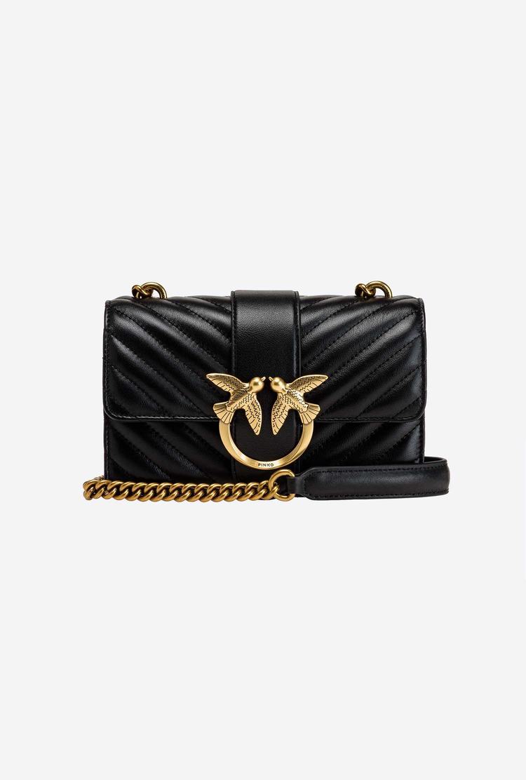 Women's Pinko Mini Love Bag Icon Chevron Crossbody Bags Black Gold | Canada-35298019