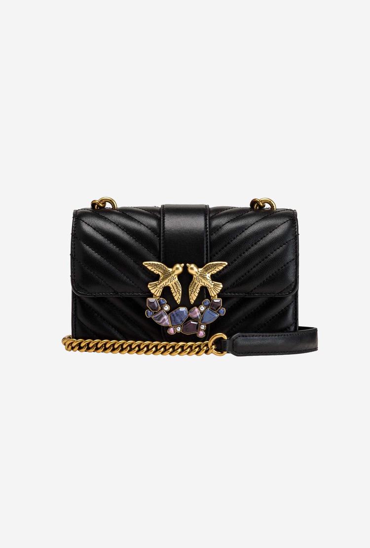 Women's Pinko Mini Love Bag Icon Chevron Jewel Crossbody Bags Black Gold | Canada-81579209