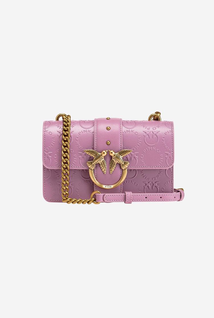 Women's Pinko Mini Love Bag Icon New Monogram Crossbody Bags Pink Gold | Canada-15708369