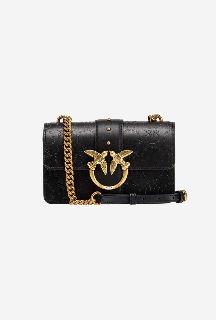 Women's Pinko Mini Love Bag Icon New Monogram Crossbody Bags Black Gold | Canada-17842639