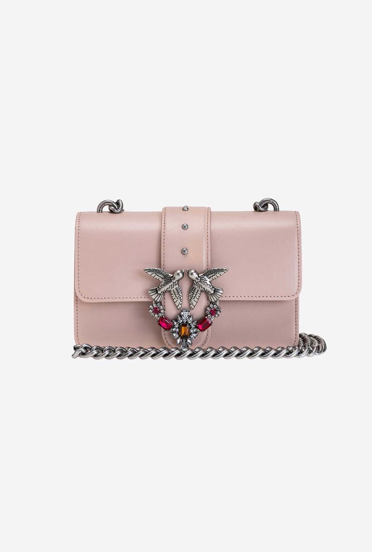 Women's Pinko Mini Love Bag Icon Simply Jewel Crossbody Bags Pink Silver | Canada-13250489