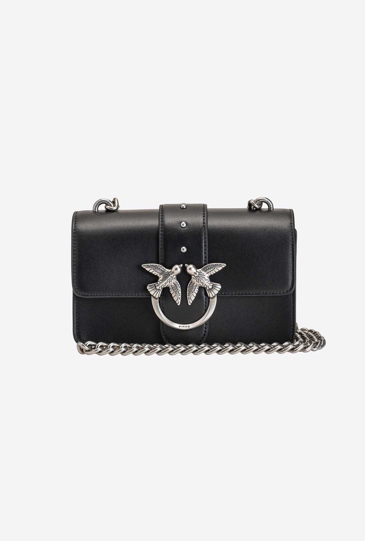 Women's Pinko Mini Love Bag Icon Simply Crossbody Bags Black Silver | Canada-98361049