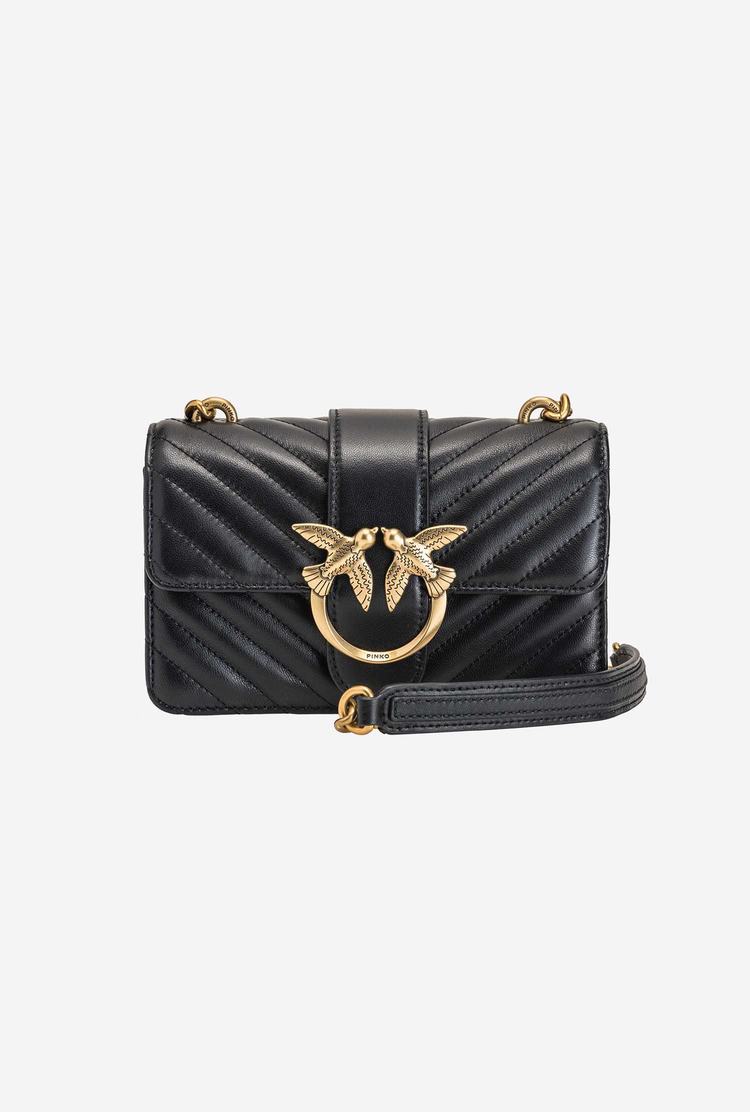 Women's Pinko Mini Love Bag Icon V Quilt Crossbody Bags Black Gold | Canada-98047239