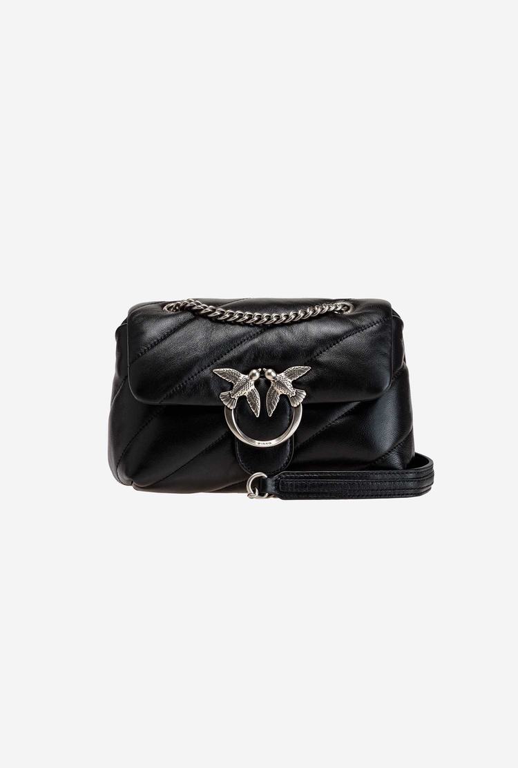 Women's Pinko Mini Love Bag Puff Maxi Quilt Shoulder Bags Black Silver | Canada-49502189