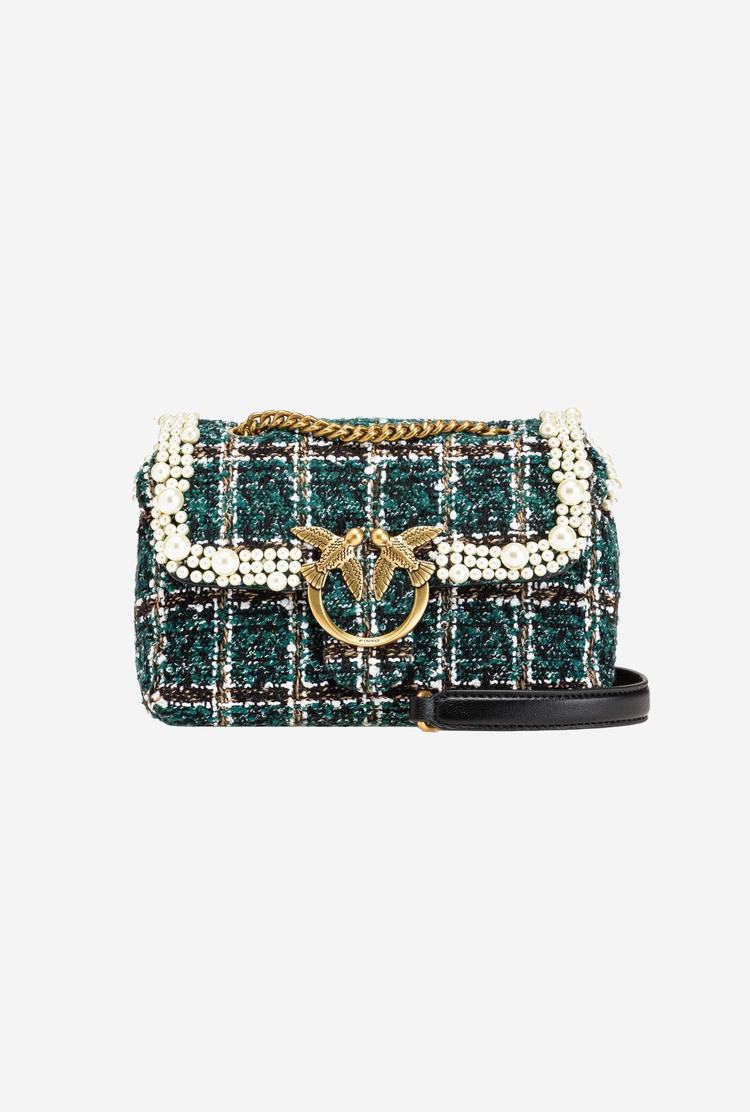 Women's Pinko Mini Love Bag Puff Pearls Frame Crossbody Bags Green Gold | Canada-78421369
