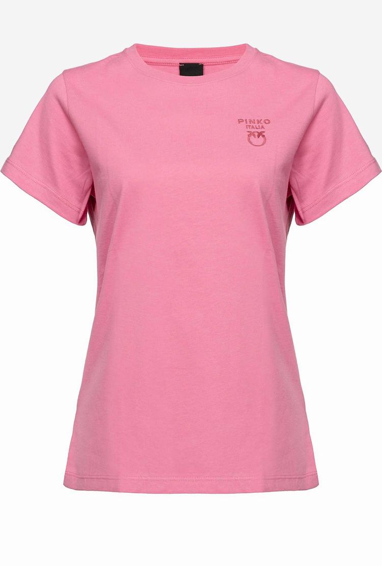 Women's Pinko Mini Love Birds Embroidery T Shirts Rose | Canada-50236199