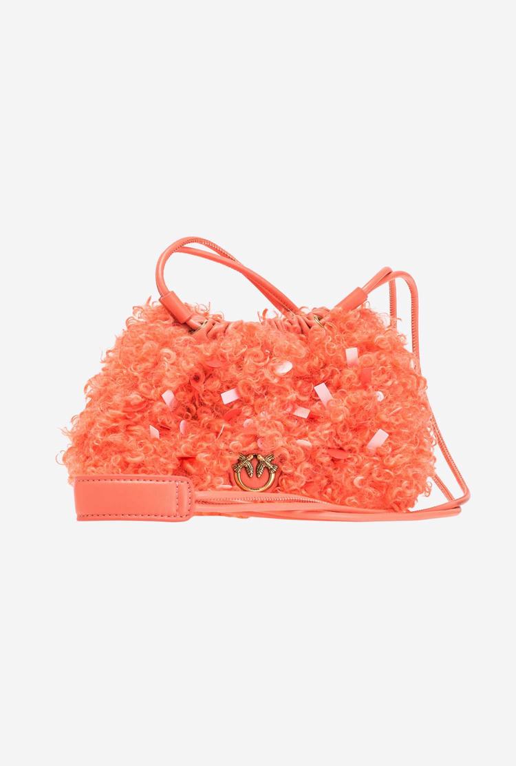Women's Pinko Mini Pouch Bag Neon Curls Handbag Orange Gold | Canada-46719309