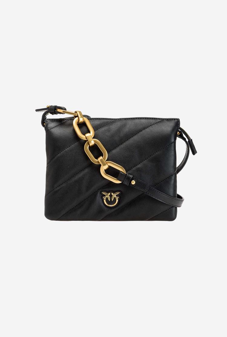 Women's Pinko Mini Twins Bag Maxi Quilt Crossbody Bags Black Gold | Canada-18264059