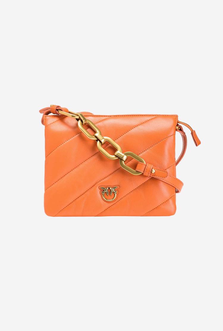 Women's Pinko Mini Twins Bag Maxi Quilt Crossbody Bags Orange Gold | Canada-58397619