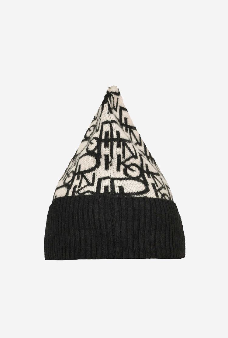 Women's Pinko Monogram Beanie Cream/Black | Canada-01839429
