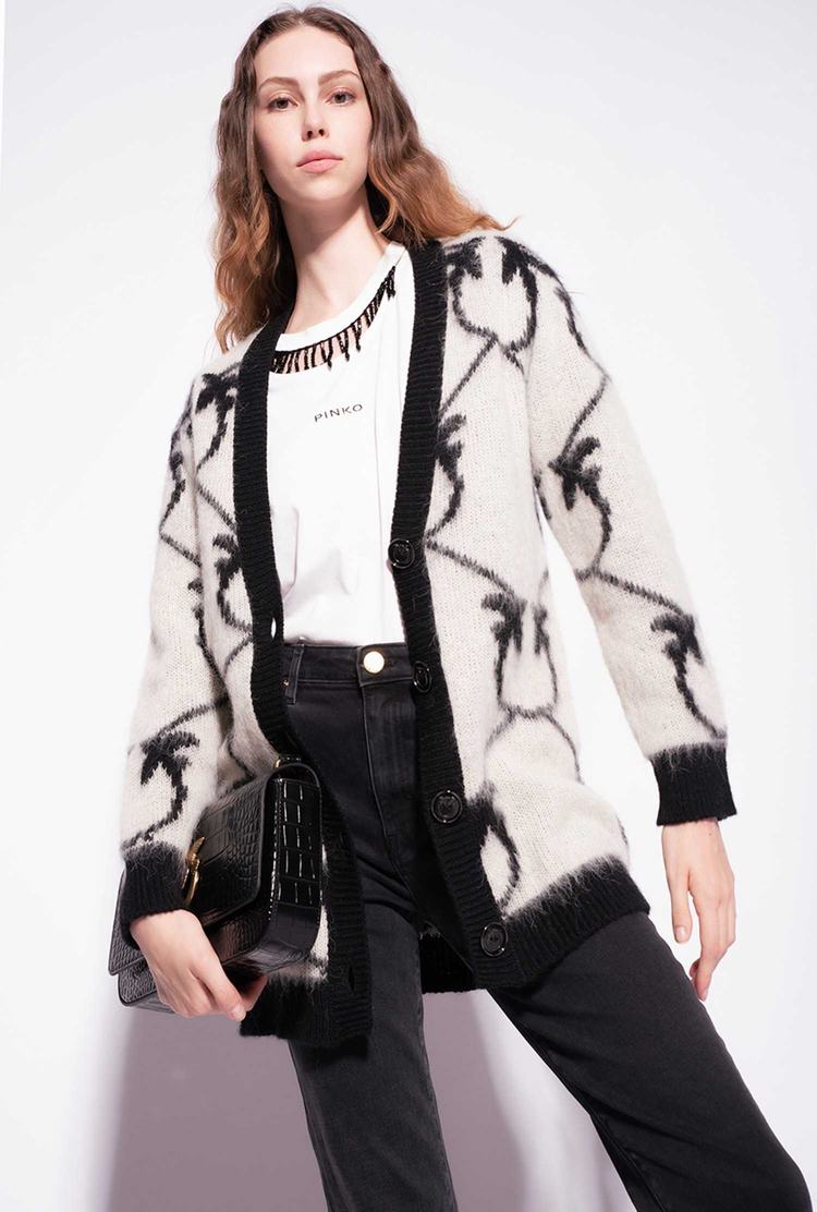 Women's Pinko Monogram Jacquard Cardigan Cream/Black | Canada-23165409