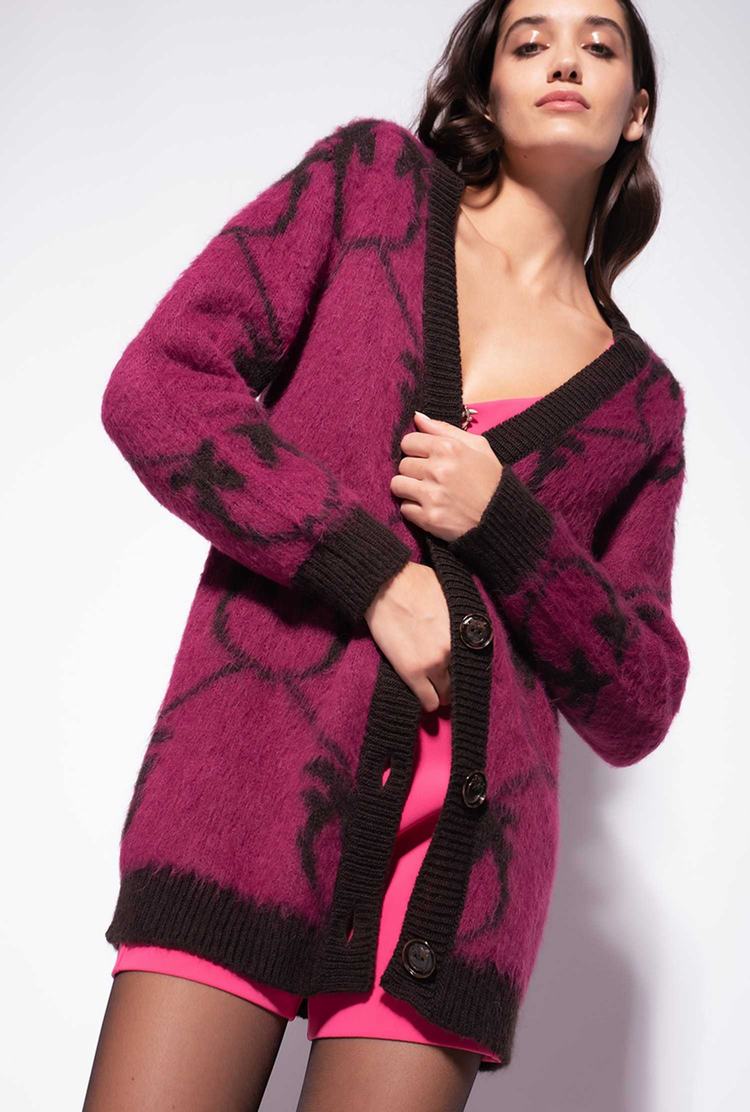 Women's Pinko Monogram Jacquard Cardigan Purple/Brown | Canada-83425109