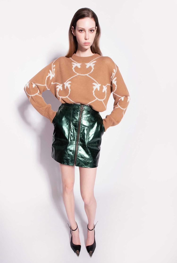 Women's Pinko Monogram Jacquard Pullover Brown/Beige | Canada-05418729