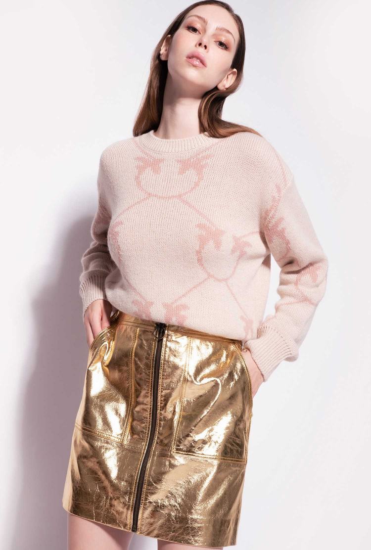 Women's Pinko Monogram Jacquard Pullover Cream/Pink | Canada-10782969