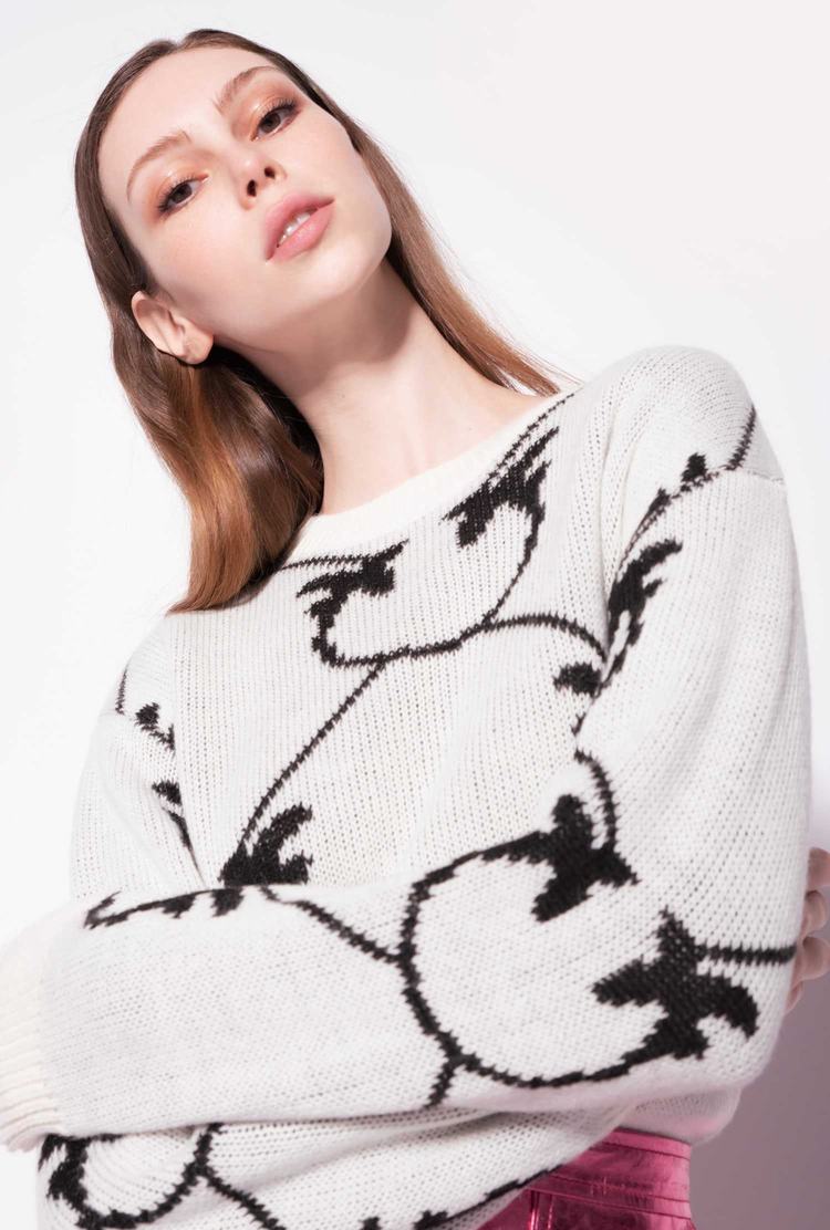 Women's Pinko Monogram Jacquard Pullover Cream/Black | Canada-38960459