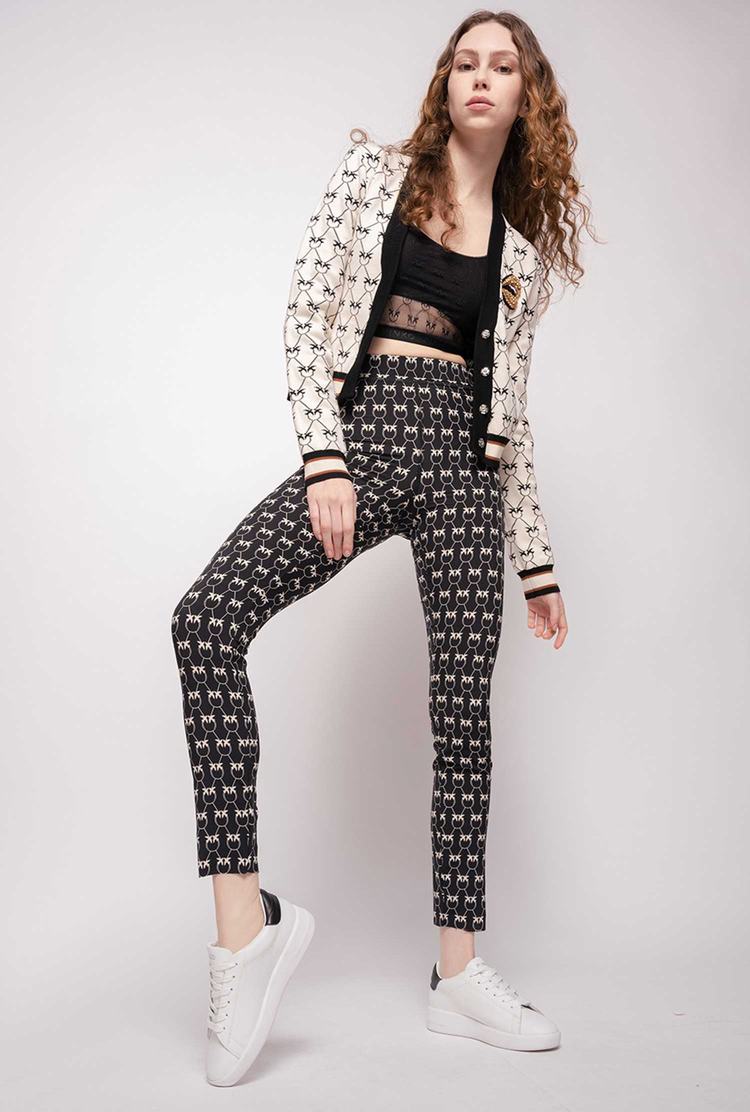 Women's Pinko Monogram Pants Black/Cream | Canada-83529609