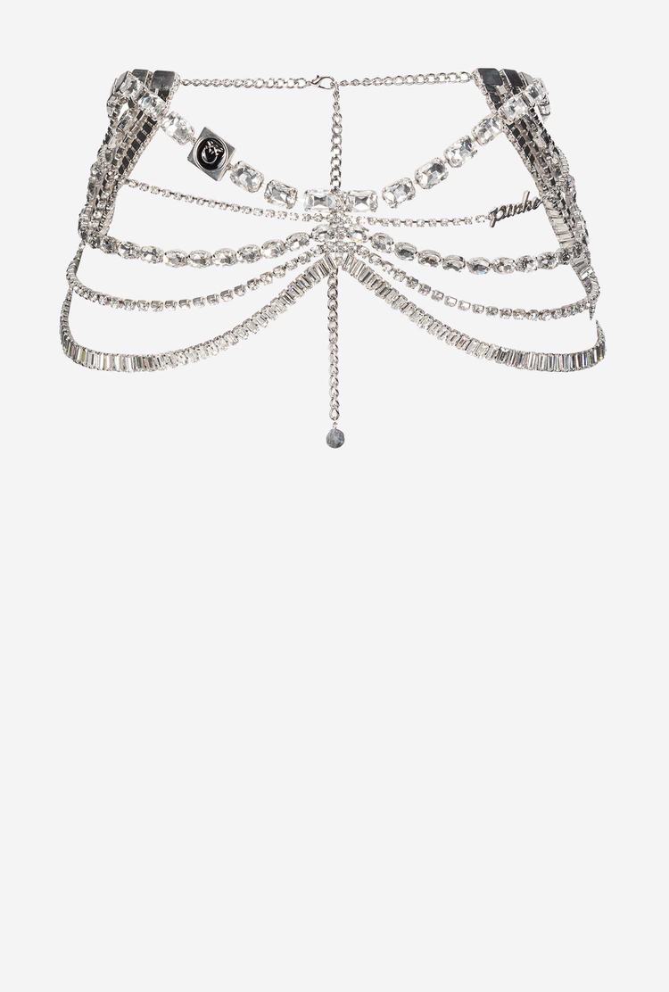 Women's Pinko Multi-strand Jewel Belts Nickel/Crystal | Canada-58104329
