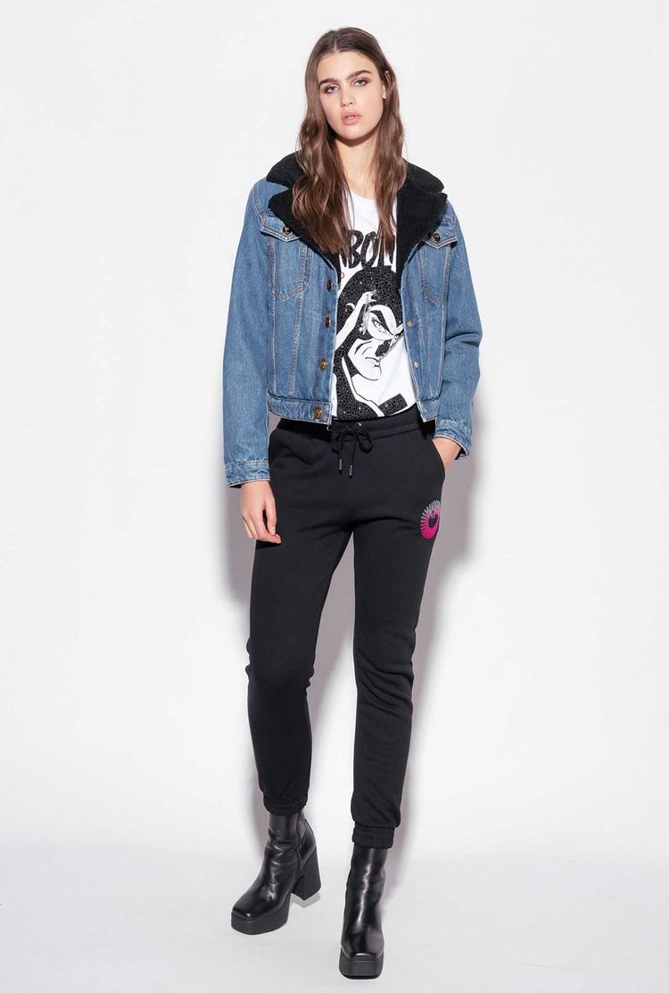 Women's Pinko Multicoloured Logo Pants Multicolor Black/Fuchsia | Canada-45690239