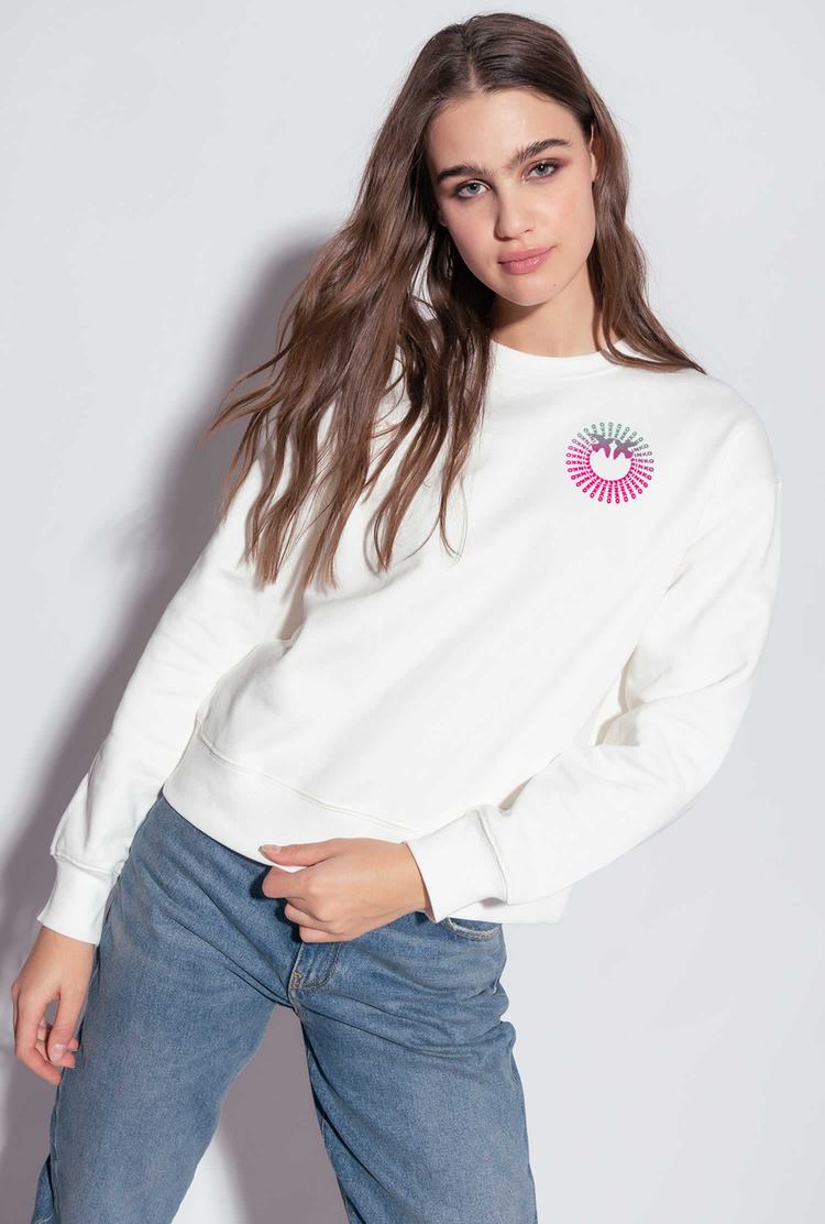 Women's Pinko Multicoloured Logo Sweatshirt White/Green/Fuchsia | Canada-27158409