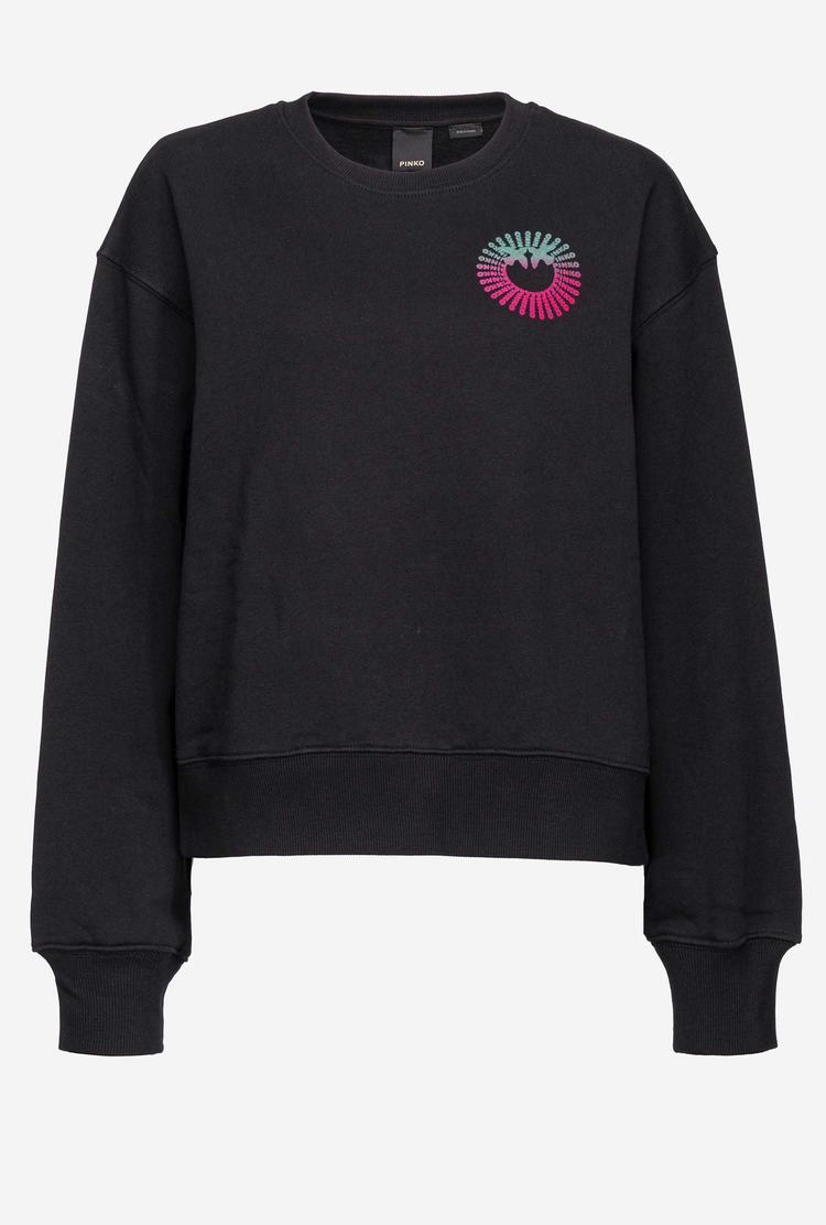 Women's Pinko Multicoloured Logo Sweatshirt Multicolor Black/Fuchsia | Canada-28056139