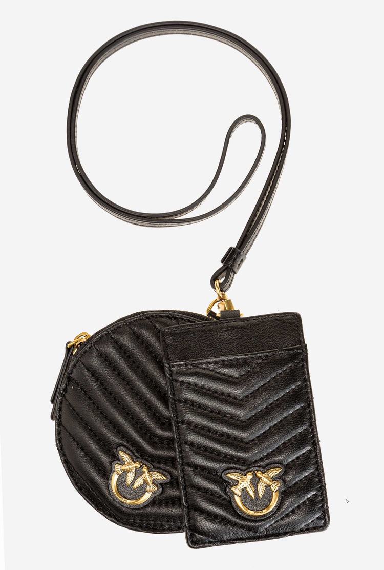 Women's Pinko Necklace Mini Love Bag Chevron Purses Black Gold | Canada-65283499