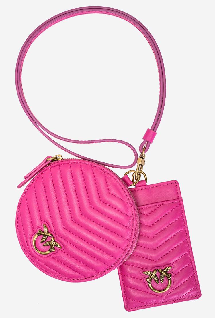 Women's Pinko Necklace Mini Love Bag Chevron Purses Fuchsia Gold | Canada-82610359