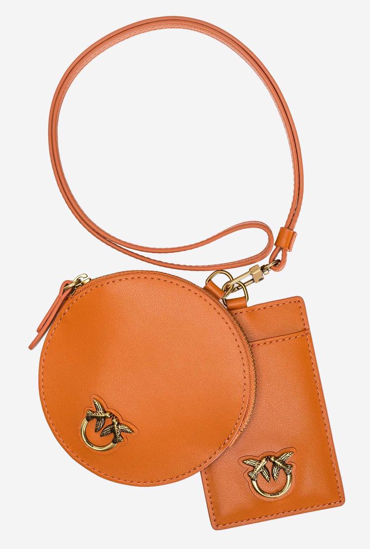 Women's Pinko Necklace Mini Love Bag Simply Purses Orange Gold | Canada-58206379