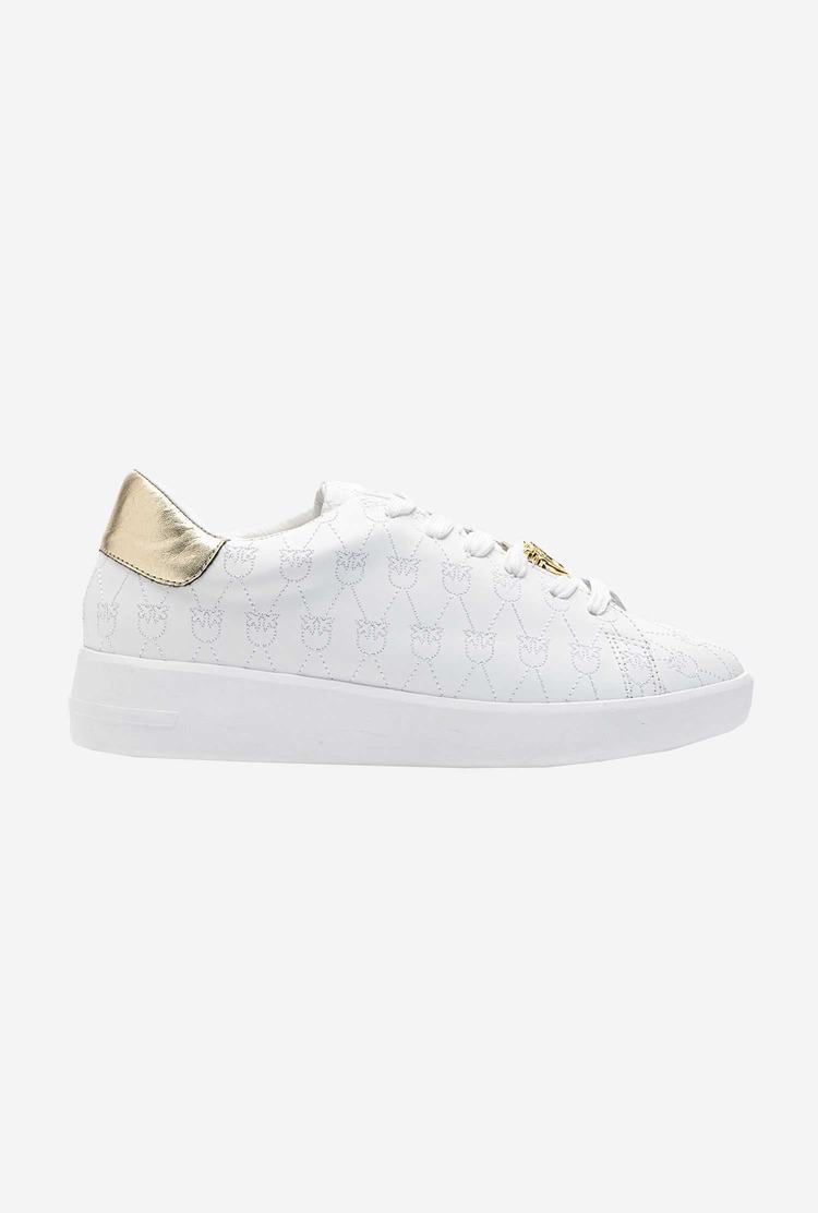 Women's Pinko New Monogram Sneakers White/Gold | Canada-05214689