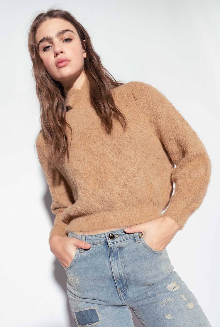 Women's Pinko Openwork Pullover Brown Beige | Canada-58734699