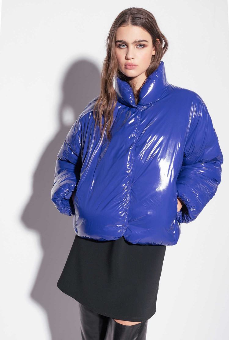 Women's Pinko Padded Crystal Nylon Bomber Jackets Blue | Canada-75816429