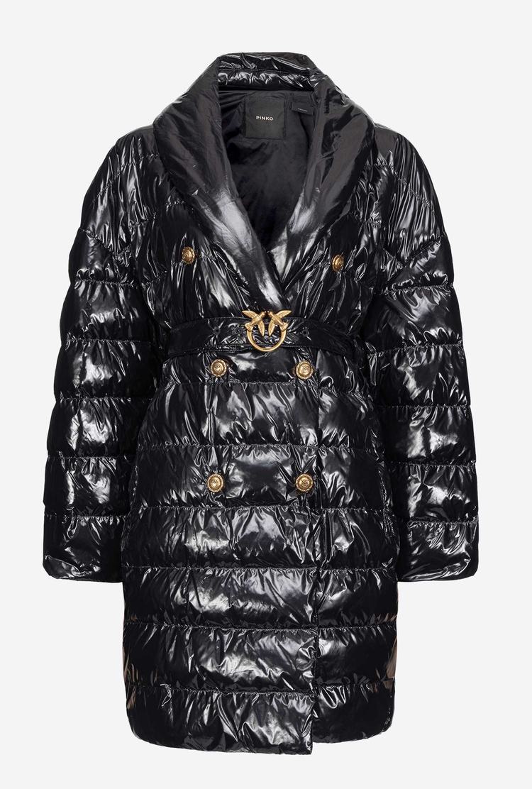 Women's Pinko Padded Crystal Nylon Double-breasted Jackets Black | Canada-58069729