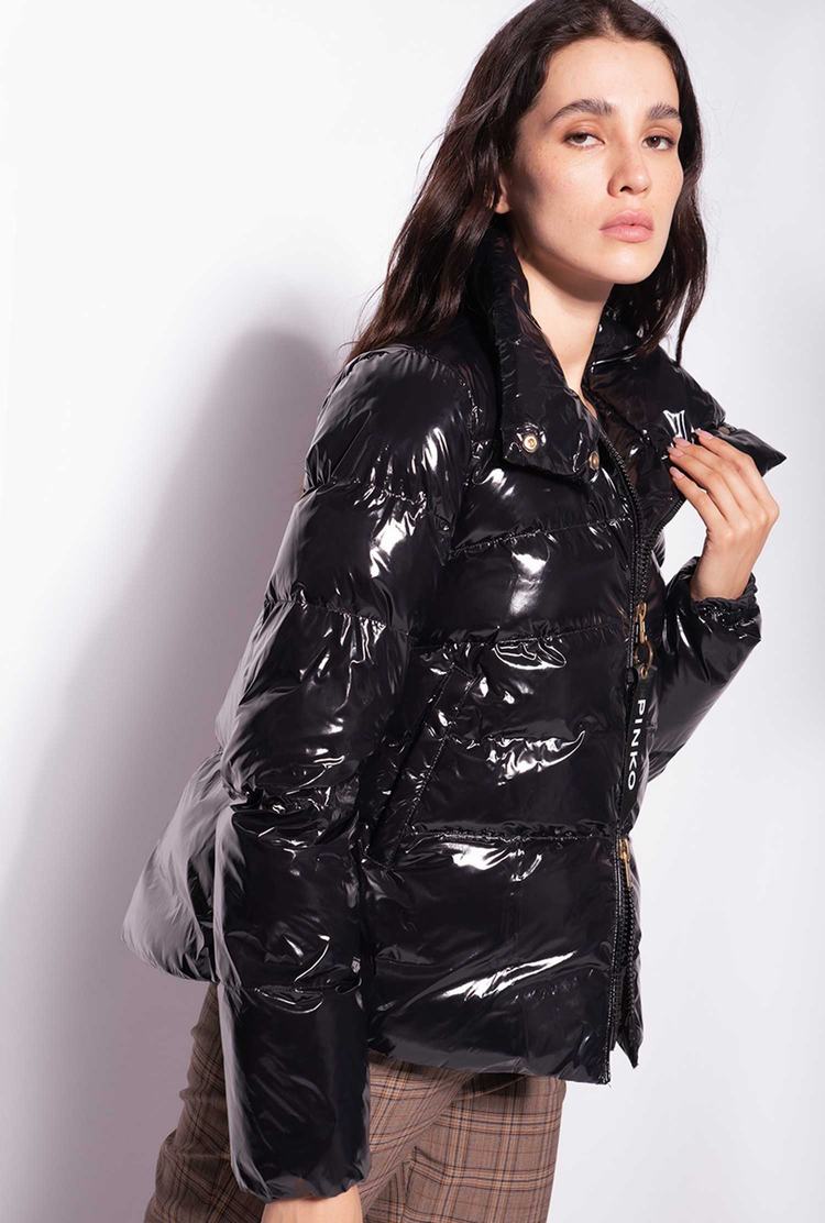Women's Pinko Padded Crystal Nylon Jackets Black | Canada-27906189