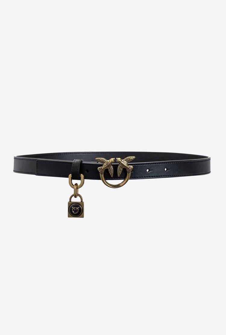 Women's Pinko Padlock Charm Belts Black Gold | Canada-12589749