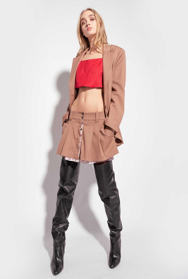 Women's Pinko Pleated Mini Skirts Light Brown | Canada-32571409