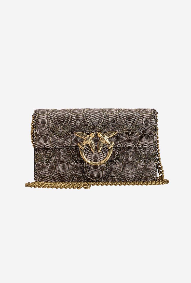 Women's Pinko Pocket Love Bag Shiny Logo Crossbody Bags Gold | Canada-27501439