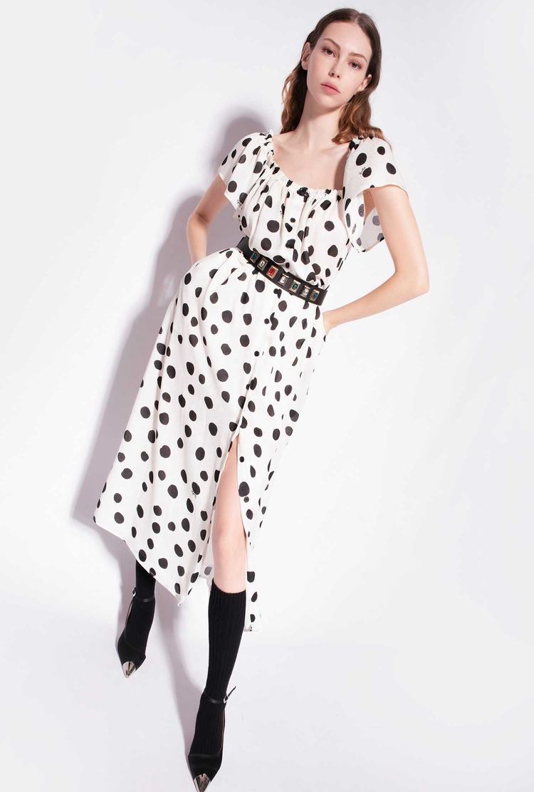 Women's Pinko Polka-dot Midi Dress White/Black | Canada-75264939