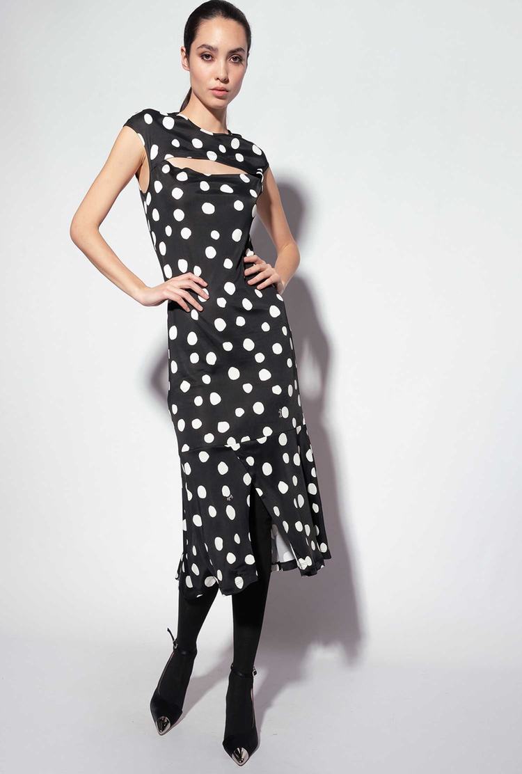 Women's Pinko Polka-dot Print Dress Black/White | Canada-59348209
