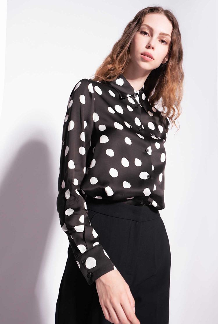 Women's Pinko Polka-dot Shirts Black/White | Canada-18302579