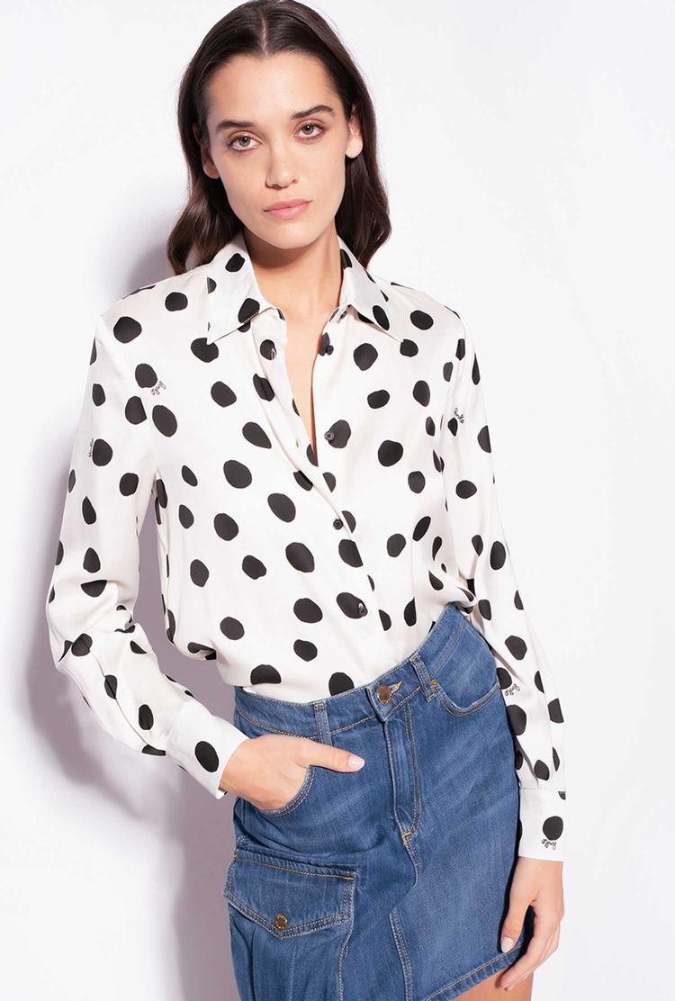 Women's Pinko Polka-dot Shirts White/Black | Canada-35462819