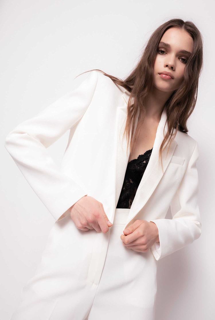 Women's Pinko Poly Crepe Spencer Jackets White | Canada-39746259