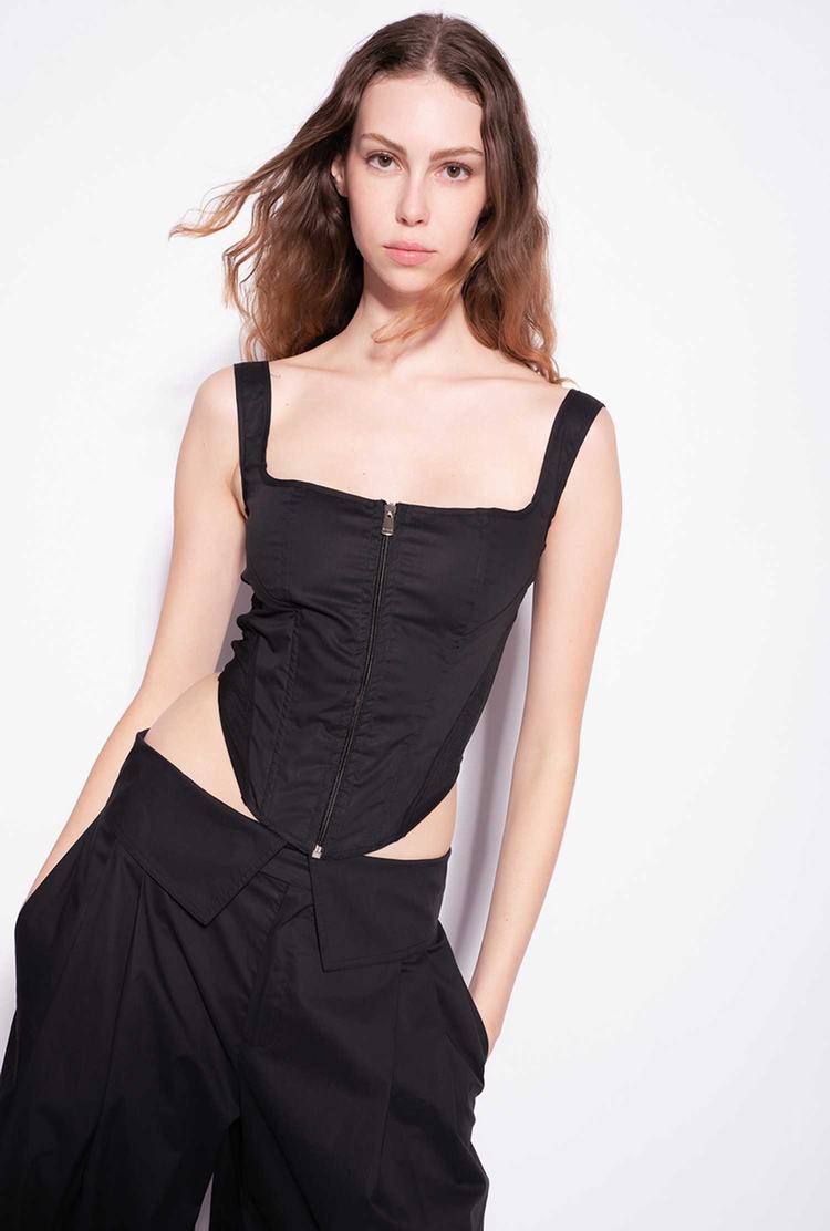 Women's Pinko Poplin Bustier Tanks Black | Canada-75134869