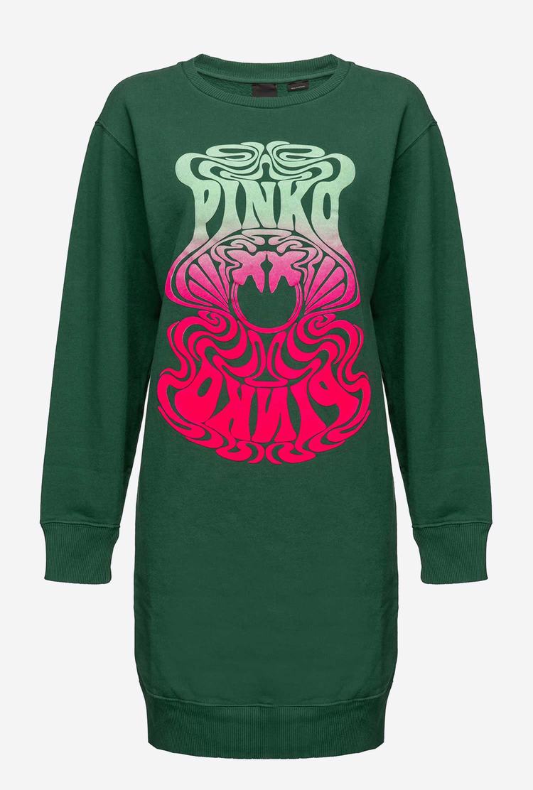 Women's Pinko Printed Fleece Dress Green Multicolor/Pink | Canada-87594329