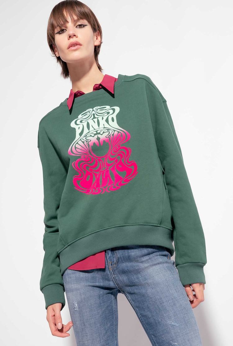 Women's Pinko Printed Sweatshirt Green Multicolor/Pink | Canada-62179089