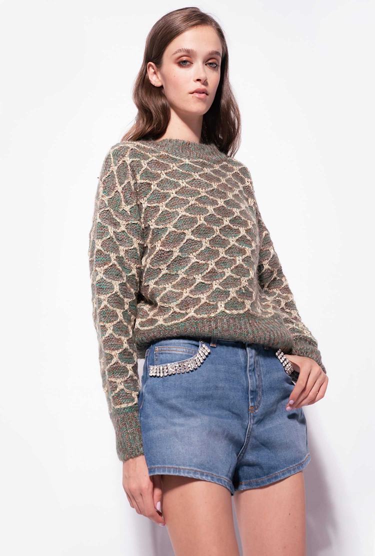 Women's Pinko Raised Diamond Effect Pullover Green/Brown/Grey | Canada-81304699