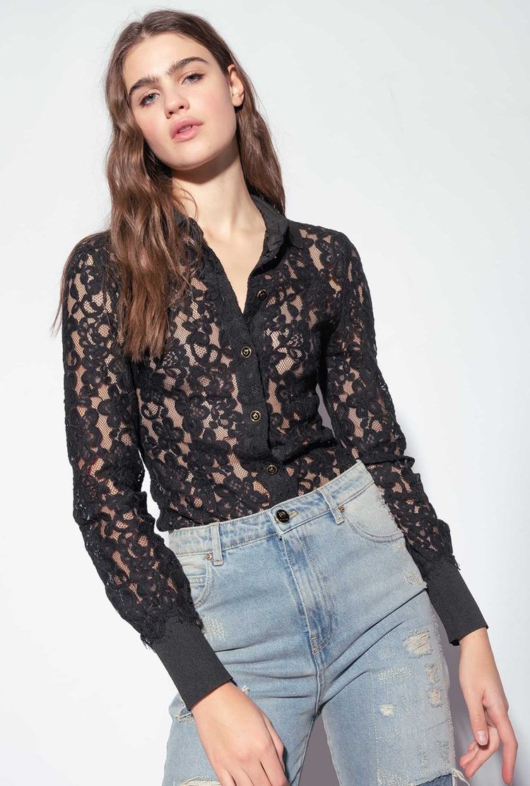 Women's Pinko Ramage Lace Shirts Black | Canada-67594309