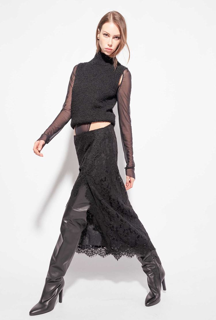 Women's Pinko Ramage Lace Skirts Black | Canada-02957419