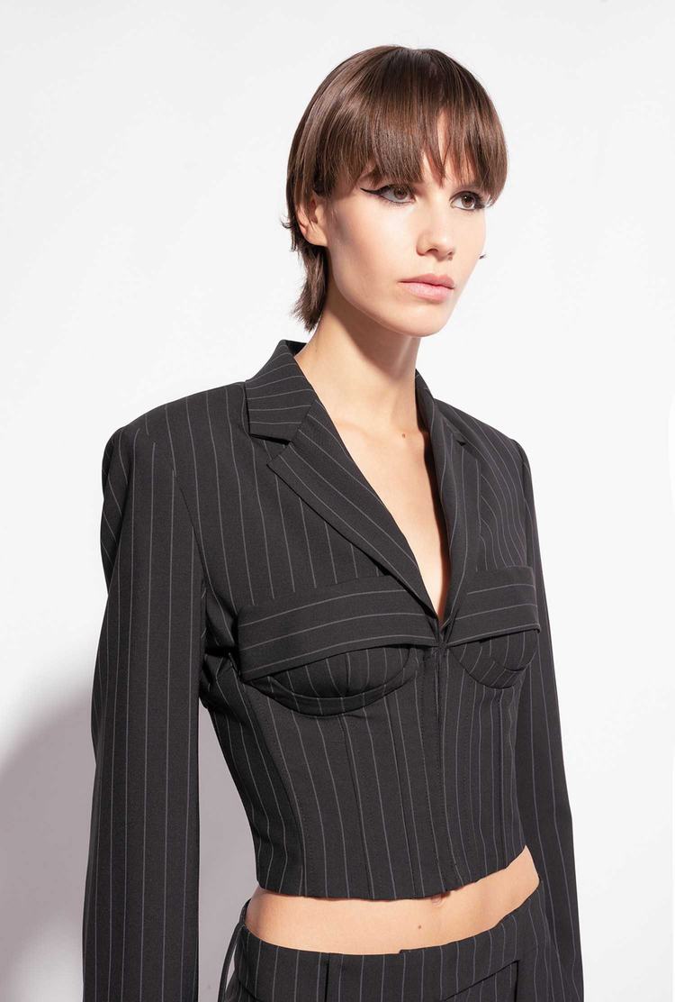 Women's Pinko Reimagine Bustier Spencer Jackets Black/Grey | Canada-51239809