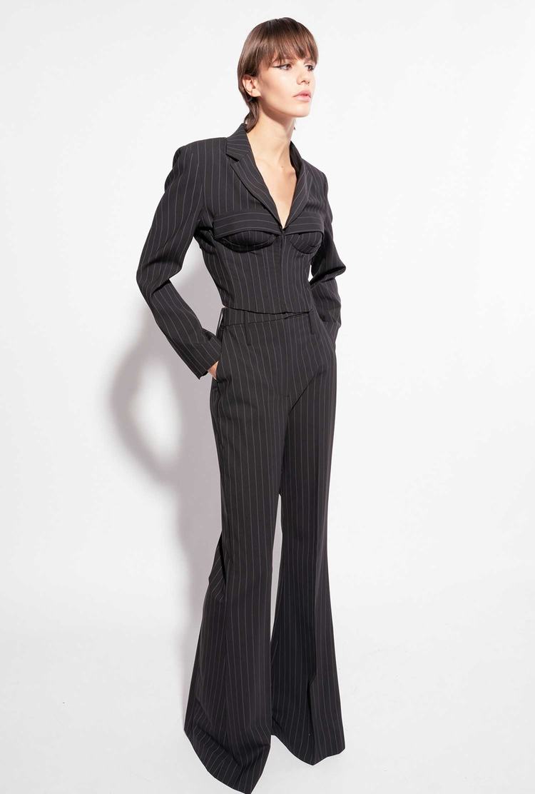 Women's Pinko Reimagine Pinstriped Pants Black/Grey | Canada-65478219